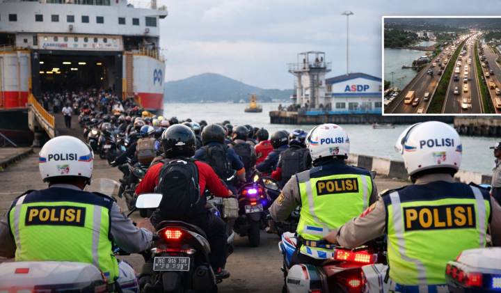 70 Personel Polda Lampung Kawal Pemudik Motor dari Bakauheni, Situasi Dipantau Drone
